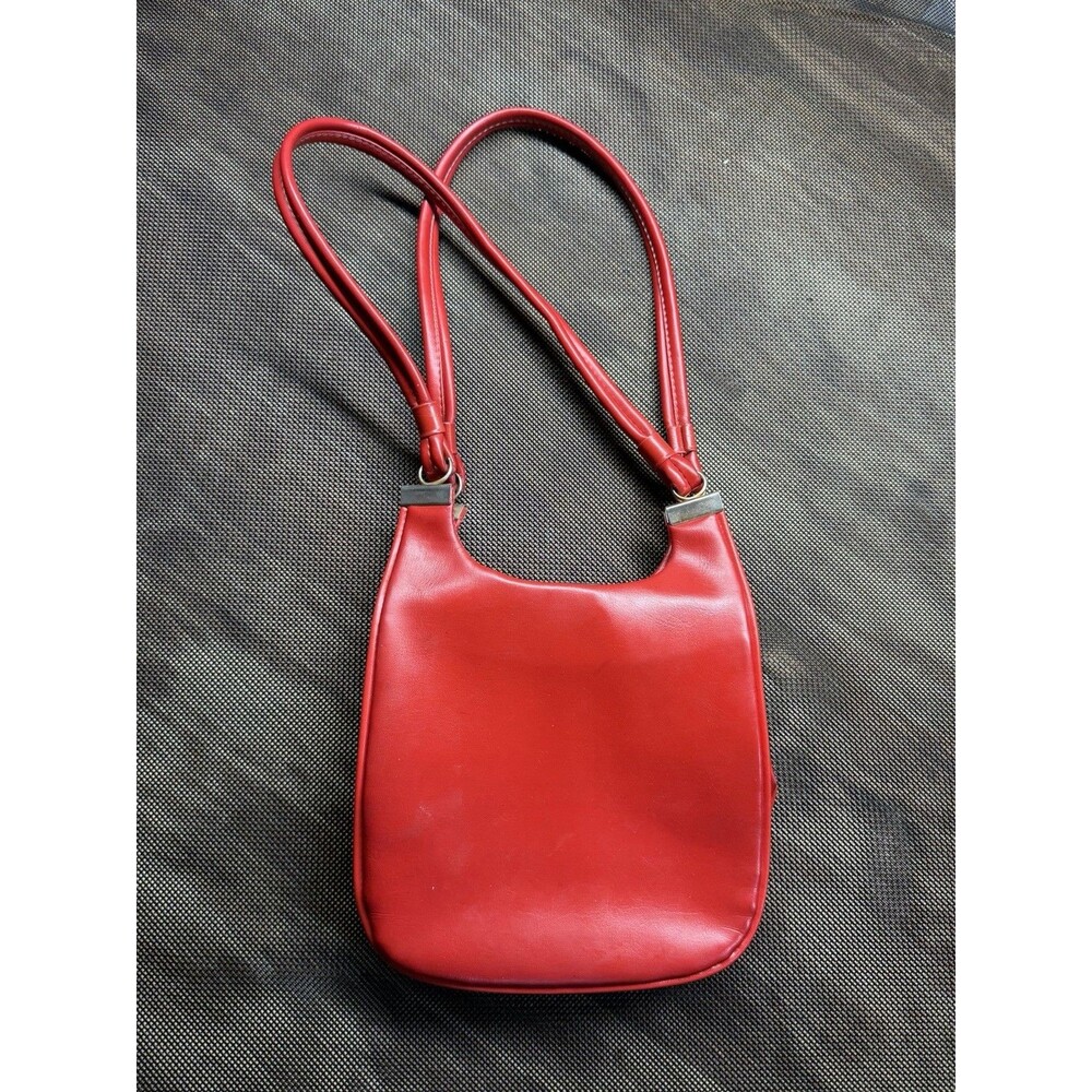 Vintage 1960s Red Vinyl Double Kiss Lock Handbag Retro Mod Purse